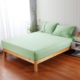 Zaizaihome 100% Viscose Derived from Bamboo Fitted Sheet Set 3 Piece - 2 Pillowcase 1 Fitted Sheet, Hotel Luxury Silky Bedding, Ultra Soft, Cooling for Hot Sleepers(Green Queen)