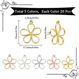 SUNNYCLUE 1 Box 100Pcs Hollow Flower Charms Floral Charms Alloy Tibetan Spring Blossom Theme Open Bezel Charm for jewellery Making Charms Woman Necklace Earring DIY Crafts Supplies Adult Accessories