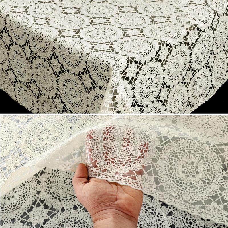 Tablecloth Washable Oilcloth Lace Vinyl Crochet Lace Look 100 x