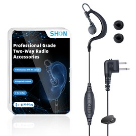 SHON Earpiece for Walkie Talkie Radio, 2 Pin G Shape Ear Hook Headset with Mic, Two-Way Radio Headset for Motorola 2-Way Radio (1 Set/Black)