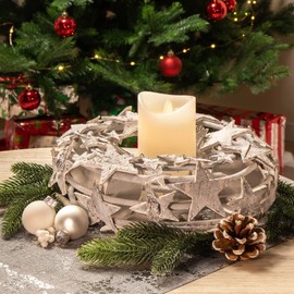 COM-FOUR® Vine Wreath with Stars, Decorative Table Wreath Made of Branches, White Natural Door Wreath to Decorate Yourself, DIY Natural Wreath (1 Piece - Wreath Diameter 30 cm, White Stars)