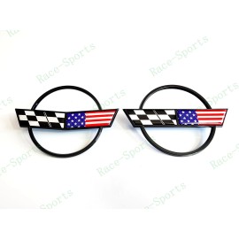 AUTO 2PC Black Front Rear Gas Lid Blue Cross US Flags Emblem 1984-1996 C4 Corvette