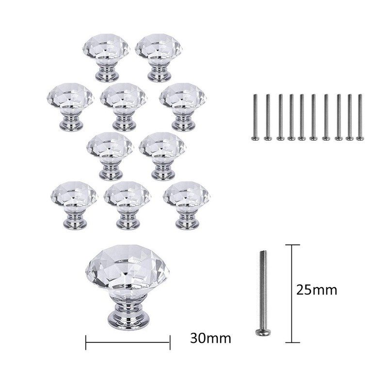 Easily Life 10 Pcs White Clear Crystal Glass Cabinet Knobs