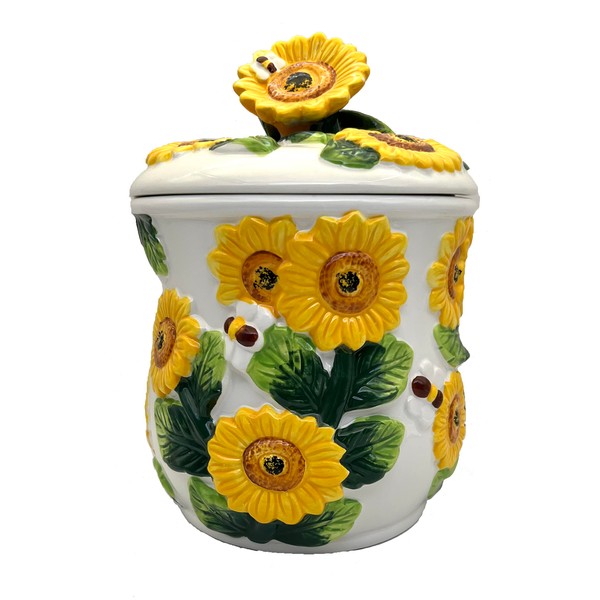ACK 3-D Sunflower Hand Painted Cookie Jar, 83076