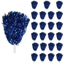 AWAOVV Pack of 24 Cheerleading Pom Poms, Metallic Foil Pompoms with Plastic Handle, Blue Pompoms for Party, Sports, Dance, Cheer