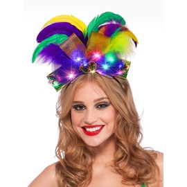 Woeoe LED Mardi Gras headband Feather Carnival headbands Masquerade Fascinators Rave Prom Party Accessory