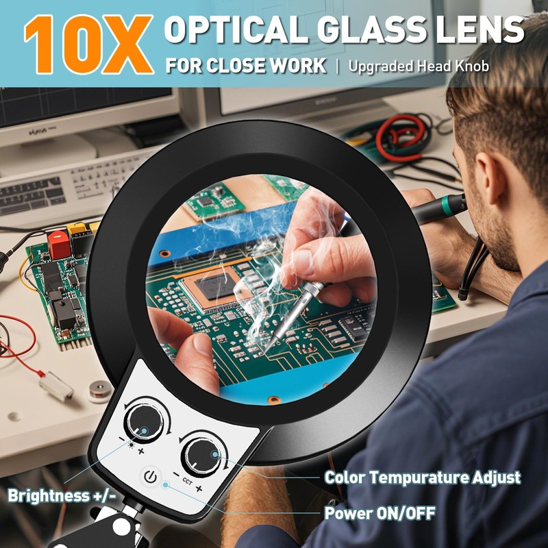 KUVRS Helping Hands Soldering Station, 10X Magnifying Glasses with Light