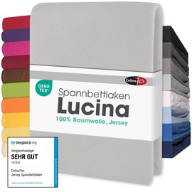 CelinaTex Lucina Jersey Topper Fitted Sheet, 180 x 200 cm - 200 x 200 cm, Silver Grey, 100% Combed Cotton, Mattress Height Up to 12 cm, Bed Linen, Elasticated, Stretch, Oeko-Tex