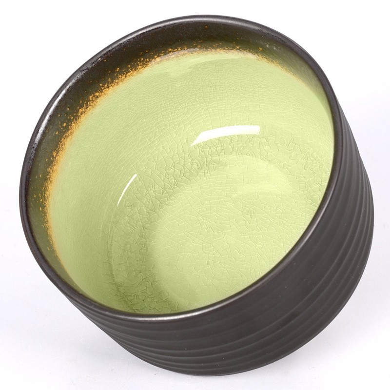 Matcha Bowl/Matcha Tea Bowl 500 ml Anthracite / Green, Crackle
