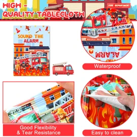 Fire Truck Tablecloth, 3 Pcs Firefighter Party Tablecloth Set - Fire Truck Birthday Tablecloth, Firefighter Party Table Cover & Firetruck Birthday Party Tablecloth