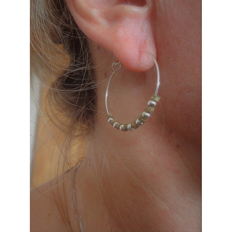 ★ OLIVE HANDGEFERTIGTE KERAMIK & SILBER CREOLEN ★ einmalige Ethno