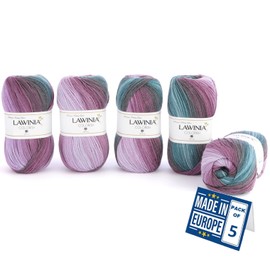 LAWINIA COLORISH Luxury Rainbow Yarn DK, Rainbow Wool for Knitting, Pack of 5 Each 100g - 350m 100% Acrylic DK Knitting Yarn, Multicoloured Wool, Ombre