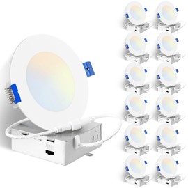 𝟏𝟐 𝐏𝐚𝐜𝐤 𝟒 𝐈𝐧𝐜𝐡 𝐑𝐞𝐜𝐞𝐬𝐬𝐞𝐝 𝐋𝐢𝐠𝐡𝐭𝐢𝐧𝐠 𝐋𝐄𝐃 𝟓𝐂𝐂𝐓 Dimmable Slim Downlight 10W with Junction Box, 2700K/3000K/3500K/4000K/5000K Selectable, 850LM Potlight, ETL&FCC Listed