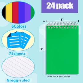 Vabrloy 24 Pack Mini Spiral Memo Books,3x5” Memo Books,6 Assorted Colors Top Bound Memo Notepads,Wirebound Memo Pads for Home Office School Accessories,75 Sheets/Pad