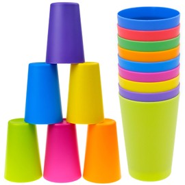 WSAMJIN 9Pcs Colorful Plastic Cups, 260ml Plastic Drinking Cups, Stacking Camping Cups Reusable Tumblers Set Party Tableware for Kitchen Outdoor Parties Picnics BBQ’s Travels (9 Colors)