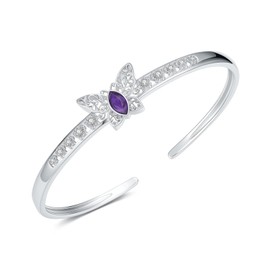 Amethyst Butterfly Cuff Bracelet 925 Sterling Silver, Dainty Bohemian Bangle February Birthstone Jewelry Christmas Birthday Gift for Women