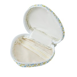 HHQQWZ Heart Shaped Floral Cotton Cosmetic Bag Makeup Bag for Women, Travel Quilted Zipper Make Up Case with Handle, Flowers Toiletry Organizer Makeup Cosmetic Travel Cloth Pouch, Small Blue Flower