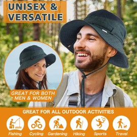 KeepSa Sun Hat for Men Cotton Linen Embroidery Summer Outdoor Sun Protection Wide Brim Bucket Hat Foldable Safari Boonie Hat