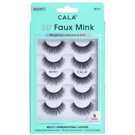 CALA - "3D Fauk Mink" pestañas postizas multidimensionales y ligeras (5 pares de pestañas, Bossy)