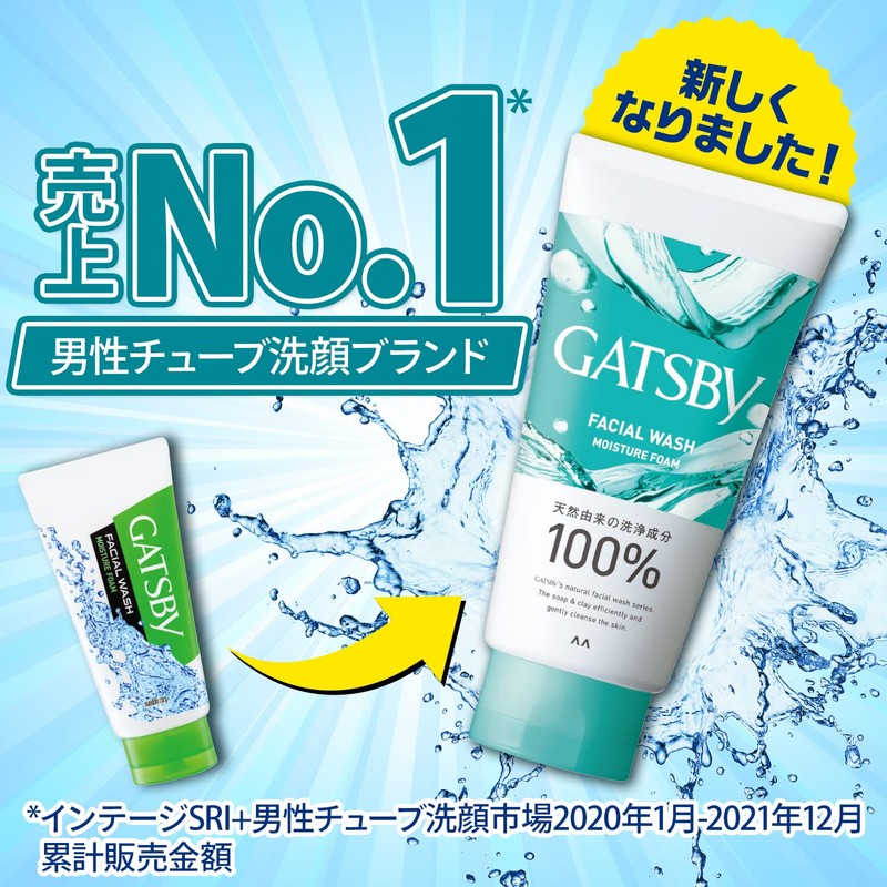 GATSBY Men's Facial Wash, Moisture Foam, Non-Scrub, Facial Cleansing Set,
