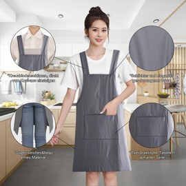 Moorstdel Cotton Linen Apron for Women with Crossed Back Apron with Pockets, Apron Dress Women, Work Apron, Cotton Apron, Women and Men, for Kitchen, Baking, Floristry, Grey, gray