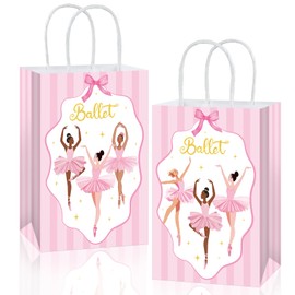 16Pcs Ballerina Party Favor Bags Ballerina Birthday Decorations Ballet Theme Candy Goodie Bags with Handles Pink Dancing Girl Gift Paper Bag for Girls Birthday Baby Shower Wedding Party Supplies
