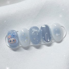 [Handmade Nail Tips] Blue Laburabu Nail Tips - Full Square / [수제네일팁] 블루라부라부 네일팁 - 풀스퀘어