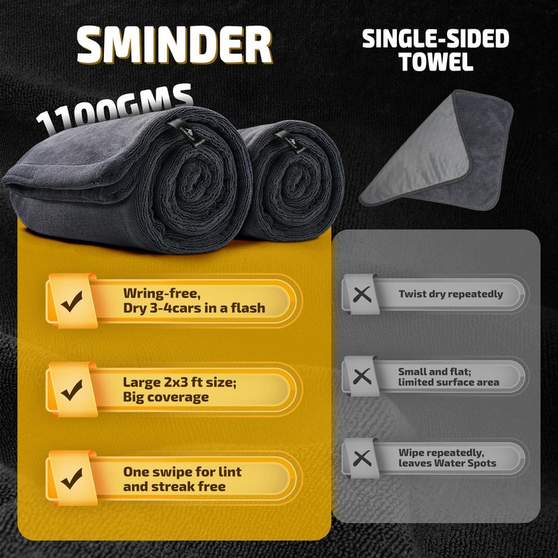 SMINDER 2-Pack Car Drying Towels – Microfiber Towels for Cars