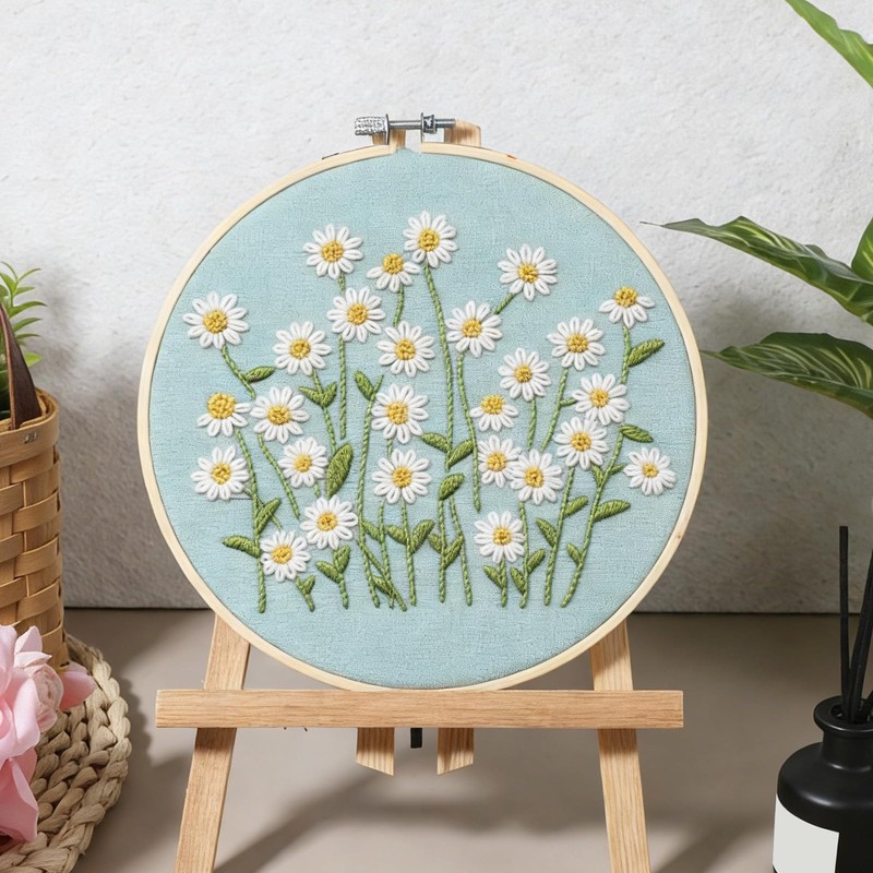 Zelphvt Beginner Cross Stitch Kits Daisy Flower Beginner Embroidery Kit