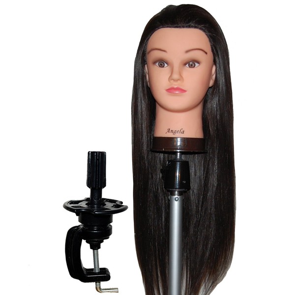 Bellrino 26-28" Cosmetology Mannequin Manikin Training Head with Synthentic Fiber with Table Clamp Holder - Cathy (ANGELA+C)