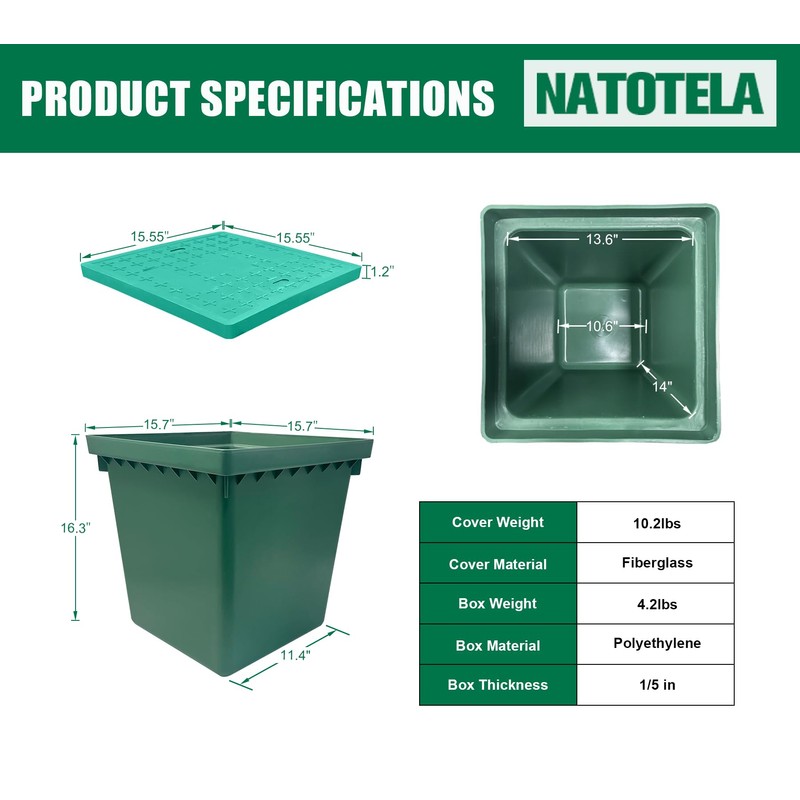Natotela 16x16x16in Underground Splice Boxes with Fiberglass Solid Cover,In Ground