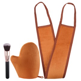 Selbstbräuner Handschuh Set, 3 in 1 Selbstbräuner Rücken Applikator Bräunungshandschuh für Selbstbräuner, für Anwendung,Hautpflege(InklHandschuhe,Schrubbertuch,AuftrageBürste, Braun)