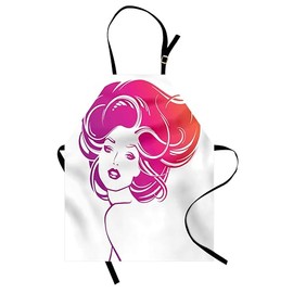 Ambesonne Hair Salon Apron, Tropical Vibrant Colors of Lady Posing Hair Model, Small Apron Bib with Adjustable Ties for Baking Painting, Small Size, Magenta Pink