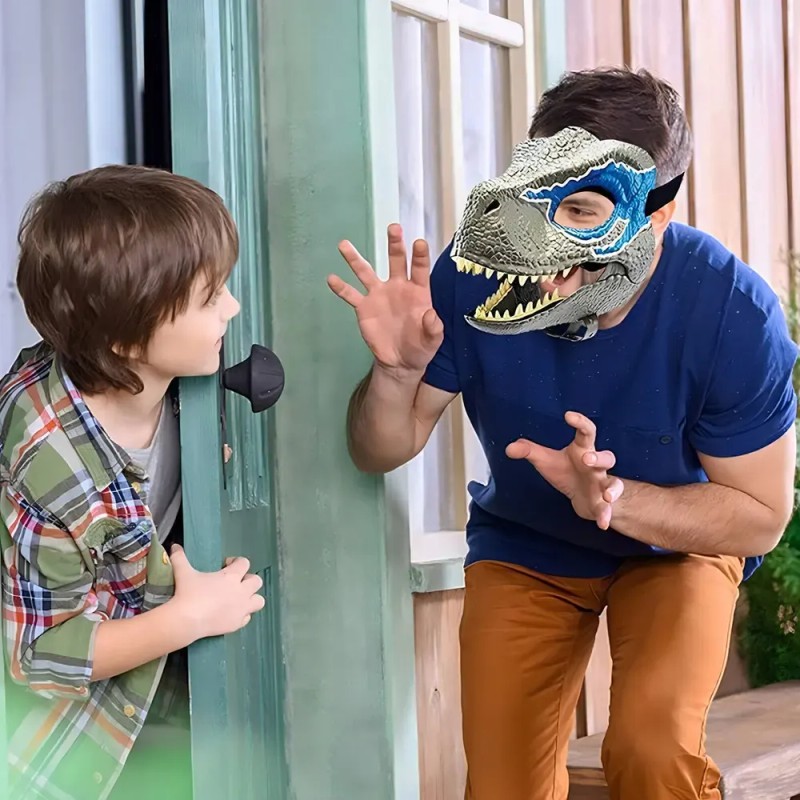 */ Mascarilla Bucal Móvil Dinosaurio Velociraptor Color Azul
