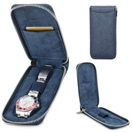 Contact's Family Portable Watch Travel Case Portable Watch Pouch Watch Storage Bag And Organizer (Blue)