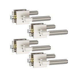 Asidrama 4 Pack Brushed Nickel Privacy Door Handles, Door Lever with Door Knobs Indoor for Bedroom or Bathroom, Heavy Duty Door Handles Interior with Locks for Left Right Sided Doors