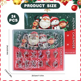 24 Pcs Brain Teaser Metal Puzzles Christmas Advent Calendar 2024 Test Mind Game 24 Days Christmas Countdown Xmas Holiday Activity for Kids Adults Families Boys Girls Women Men