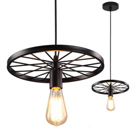 OXTXO Retro Iron Pendant Light,Chandelier Lamp with E27 Hanging Fixture, bar, Warehouse, Restaurant, Home, and cafes,Ceiling Hanging Lamp Creative Indoor Lighting Fixture, Cage Wheel lamp