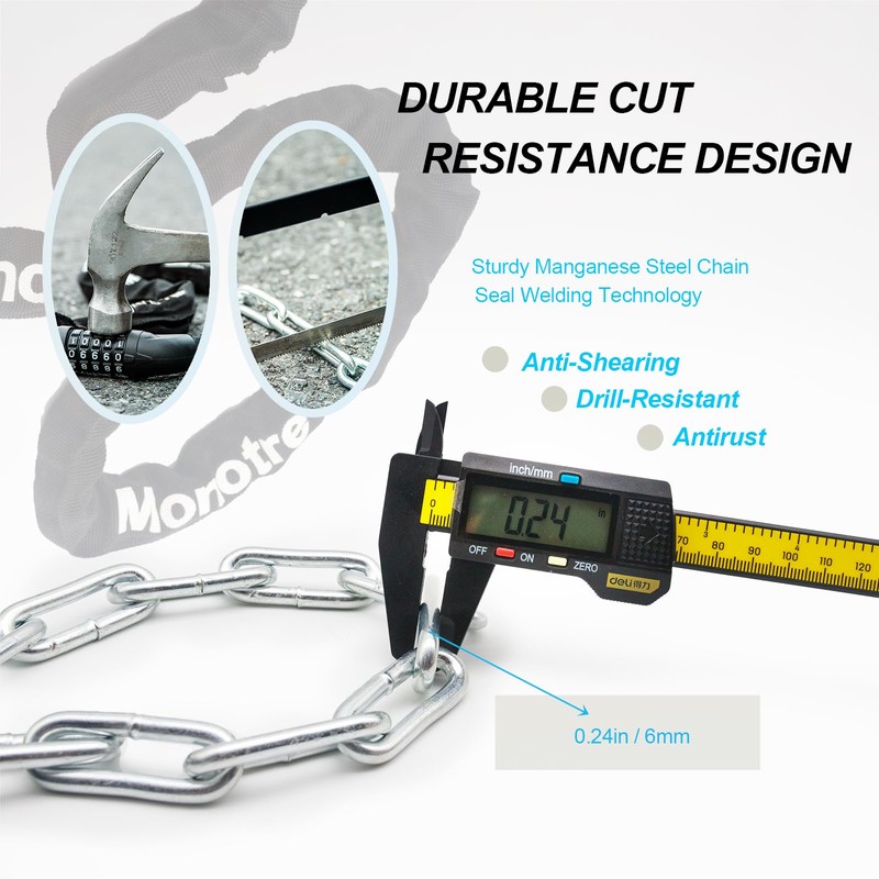 Monotre Bike Chain Lock, 5-Digit Resettable Combination Heavy Duty Anti-Theft