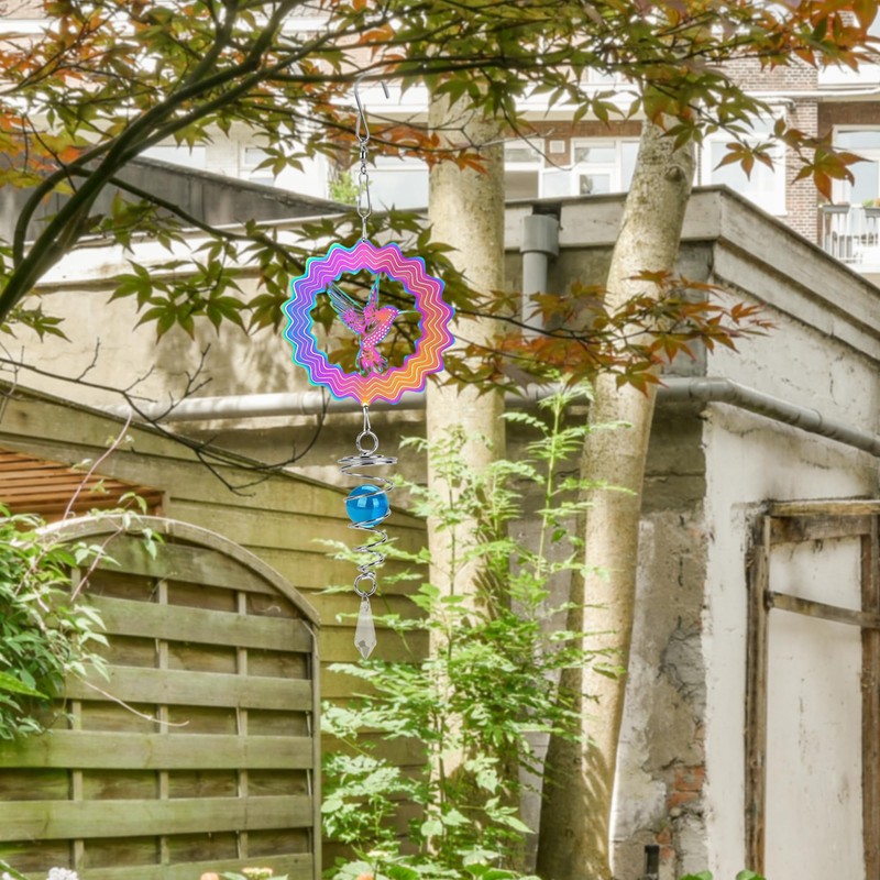 TOCCOOL 3Dグラデーションカラーステンレススチールウィンドスピナー、反射する屋外ガーデンデコレーション、ボールスパイラルテール付き、パティオや庭に最適(カラフル)