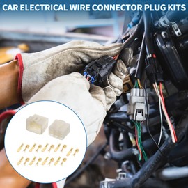 A ABSOPRO 9 Pin Car Electrical Wire Connector Plug Kits Waterproof 6.3 Series Male Female Cable Terminal Housing Plastic Copper Beige