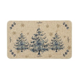 Artoid Mode Blue Xmas Tree Ornament Merry Christmas Doormat, Winter Low-Profile Switch Rug Home Decor Door Mat Floor Mat for Outdoor Indoor 17x29 Inch