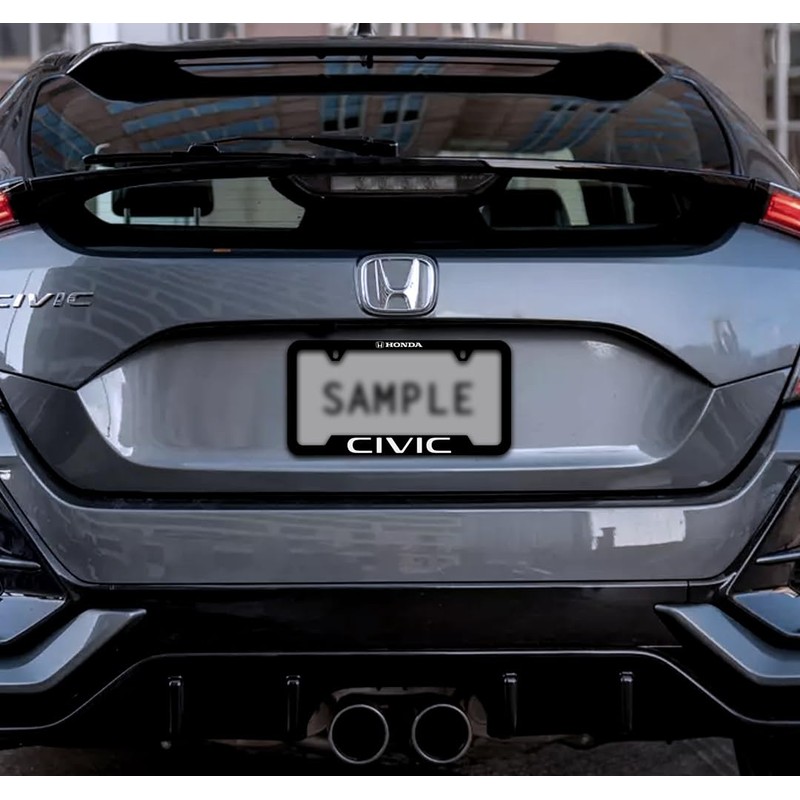 Honda Civic White UV Printed Black Plastic License Plate Frame