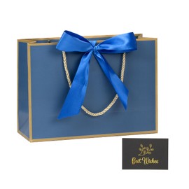 UNIMEIX 12 Pack 11" X 4" X 7.9" Gift Bags Medium Size with Ribbon Bows and Greeting Cards for Gifts, Christmas, Birthdays, Weddings, Baby Showers, Any Occasion (Blue)