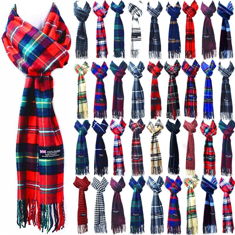 Winter Checked Plaid Wool 100% Cashmere Scotland Made Stripe Solid