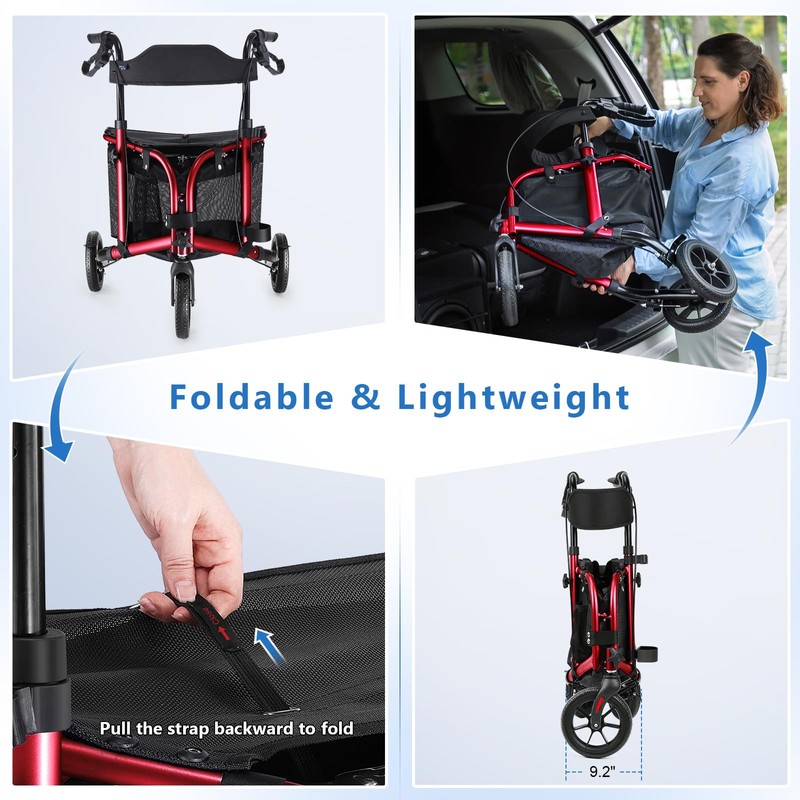 WALK MATE 3 Wheel Rollator Walker with Seat for Slim