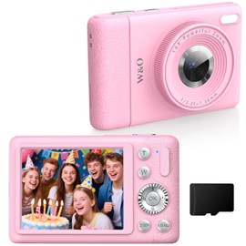 W&O Digital Camera for Kids,1080P HD 64MP Kids Camara Fotograficas, Point and shoot Digital Cameras with 2.8"LCD Screen, 16X Zoom, Game & SD Card, Vintage Camera Digital Camara for Boys & Girls（pink）