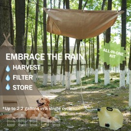 Tredre Hanging Rainwater Collection Tarp Kit – 5x5FT Waterproof Oxford Canopy with 2.2 Gallon Foldable Water Tank, Emergency Survival Water Storage System for Camping, Garden, Off-Grid Living
