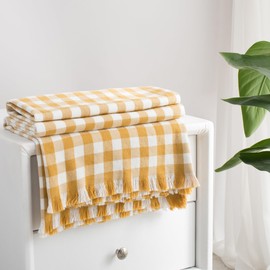 CloudDwelling 100% Cotton Throw Blanket Plaid Soft Lightweight Cozy Farmhouse Tassels Summer Thin Breathable Throws for Couch Sofa Bed (60" × 80" Yellow)