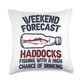 Funny Haddock Gift for Men & Women Fisher Weekend Forecast Fish Haddock Throw Pillow, 18x18, Multicolor